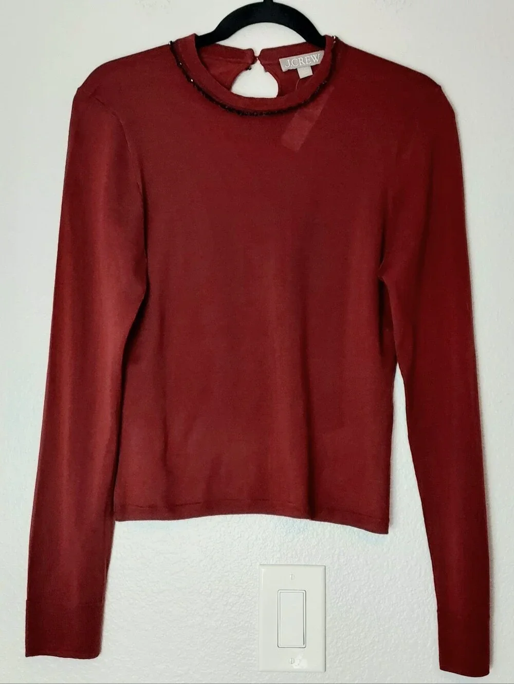 New J. Crew Merino Wool Carolyn Embellished Crewneck Sweater Red Large